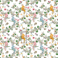 Baumwolle 100% Paradiesvögel auf weißem Hintergrund  