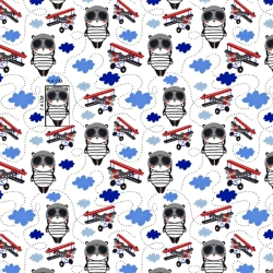 100% Baumwolle rot-blau Pilotenbären auf weißem Hintergrund  