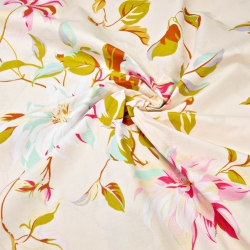 100% Baumwolle Clematis-Blumen auf ecrufarbenem Hintergrund - 220cm