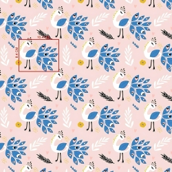 Baumwolle 100% Pfauen mit blauem auf rosa Hintergrund  