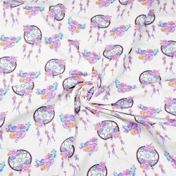 100% Baumwolle rosa-lila Traumfänger auf weißem Hintergrund  