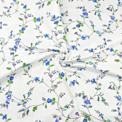 Baumwolle 100% Blumen von Winde und blaue Nelken auf weißem Hintergrund - 220cm  