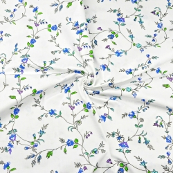 Baumwolle 100% Blumen von Winde und blaue Nelken auf weißem Hintergrund - 220cm  