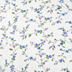 Baumwolle 100% Blumen von Winde und blaue Nelken auf weißem Hintergrund - 220cm  