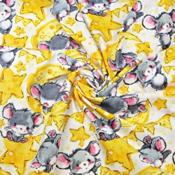 Baumwolle 100% graue Mäuse auf weißem Hintergrund  