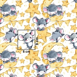 Baumwolle 100% graue Mäuse auf weißem Hintergrund  