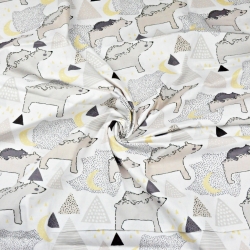 100% Baumwolle beige Bären in den Bergen auf weißem Hintergrund  