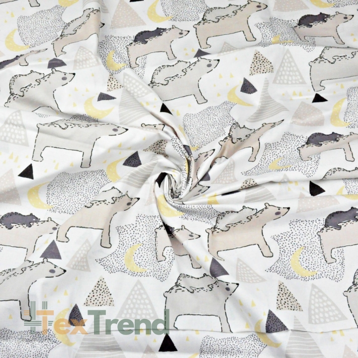 100% Baumwolle beige Bären in den Bergen auf weißem Hintergrund  