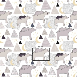 100% Baumwolle beige Bären in den Bergen auf weißem Hintergrund  