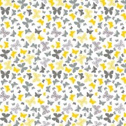 Baumwolle 100% gelb-graue Schmetterlinge auf weißem Hintergrund  