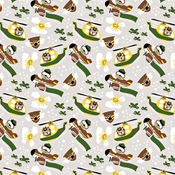 Baumwolle 100% Bären in Hubschraubern grün-braun auf grauem Hintergrund  