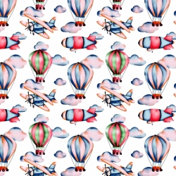 Baumwolle 100% Luftballons und Flugzeuge auf weißem Hintergrund  