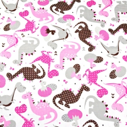Baumwolle 100% gemusterte rosa Dinosaurier auf weißem Hintergrund  
