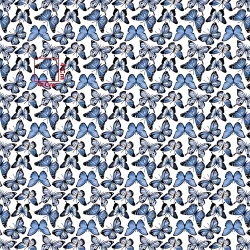 Baumwolle 100% blaue Schmetterlinge auf weißem Hintergrund  