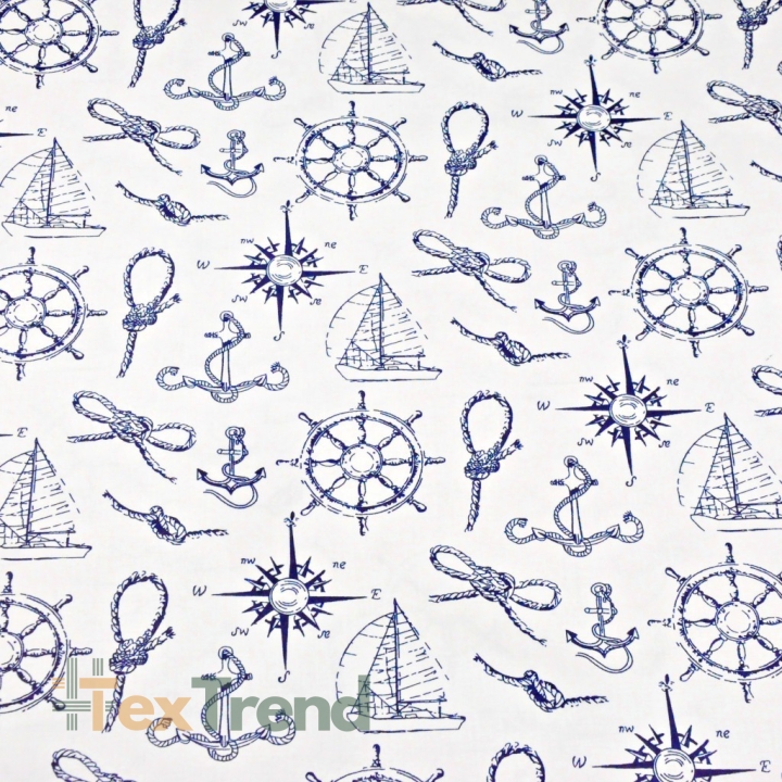 Baumwolle 100% marineblaue Muster auf weißem Hintergrund  