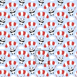 Baumwolle 100% Fallschirm-Pandas auf hellblauem Hintergrund  