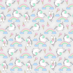 Baumwolle 100% Einhörner mit Eis auf grauem Hintergrund  