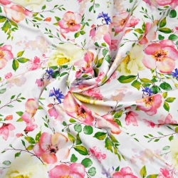 Baumwolle 100% Apfelblüten auf weißem Hintergrund  