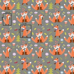 Baumwolle 100% orange Füchse auf grauem Hintergrund  