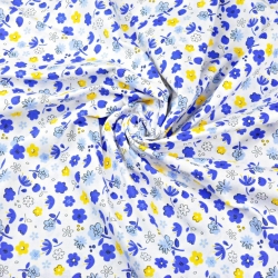 100% Baumwolle dunkelblau-gelbe Wiese auf weißem Hintergrund  