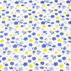 100% Baumwolle dunkelblau-gelbe Wiese auf weißem Hintergrund  