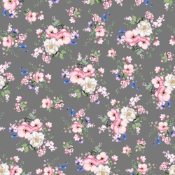 Baumwolle 100% Blumensträuße von Apfelbäumen auf dunkelgrauem Hintergrund  