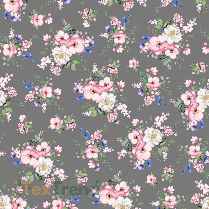 Baumwolle 100% Blumensträuße von Apfelbäumen auf dunkelgrauem Hintergrund  