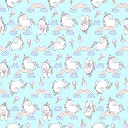 Baumwolle 100% Einhörner mit Eis auf mintfarbenem Hintergrund  