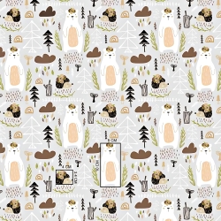 Baumwolle 100% Bären mit Igeln auf grauem Hintergrund  