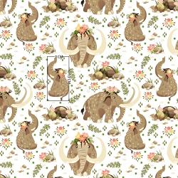 Baumwolle 100% Mammuts beige auf weißem Hintergrund  