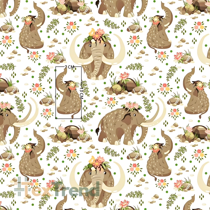 Baumwolle 100% Mammuts beige auf weißem Hintergrund  