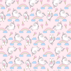 Baumwolle 100% Einhörner mit Eis auf rosa Hintergrund  