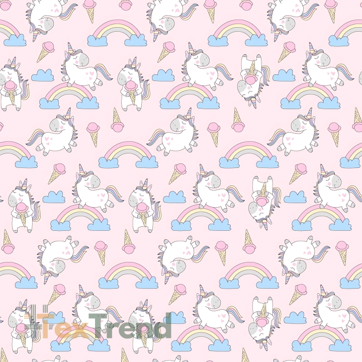 Baumwolle 100% Einhörner mit Eis auf rosa Hintergrund  