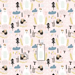 Baumwolle 100% Bären mit Igeln auf hellrosa Hintergrund  