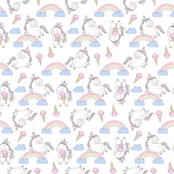 Baumwolle 100% Einhörner mit Eis auf weißem Hintergrund  