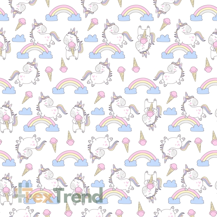 Baumwolle 100% Einhörner mit Eis auf weißem Hintergrund  