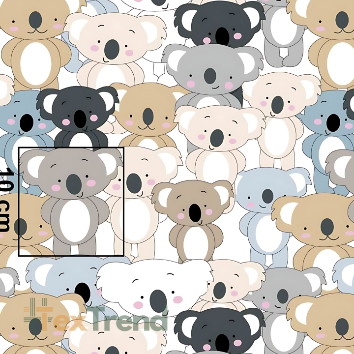 Baumwolle 100% Koala-Bären beige-blau auf weißem Hintergrund  