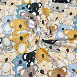Baumwolle 100% Koala-Bären beige-blau auf weißem Hintergrund  