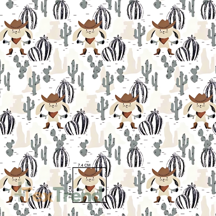 Baumwolle 100% Kaninchen im Wilden Westen grau-beige  