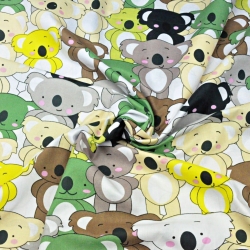Baumwolle 100% Koala-Bären beige-grün auf weißem Hintergrund  