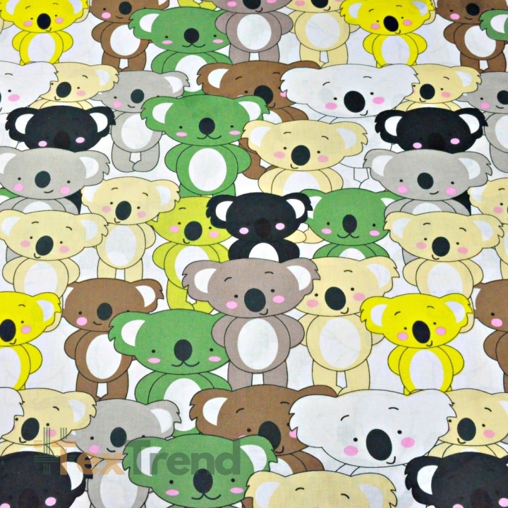 Baumwolle 100% Koala-Bären beige-grün auf weißem Hintergrund  