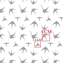 Baumwolle 100% graue Schwalben auf weißem Hintergrund  