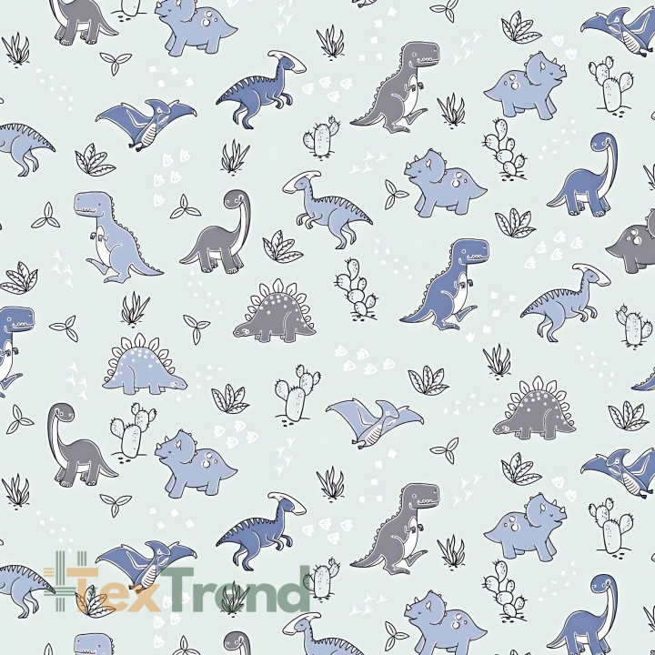 Baumwolle 100% Dinosaurier grau-blau auf grau-blauem Hintergrund  