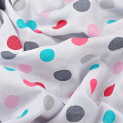 Baumwoll-Musselin bunte Punkte auf weißem Hintergrund  