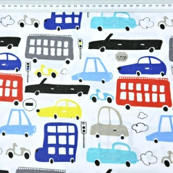 Baumwolle 100% bunte Autos auf weißem Hintergrund  