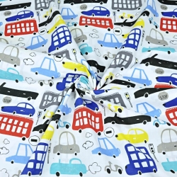 Baumwolle 100% bunte Autos auf weißem Hintergrund  