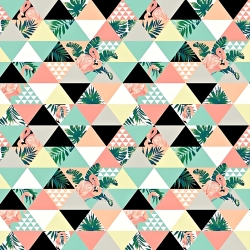 Baumwolle 100% Flamingos in Dreiecken rosa-gelb-mint  