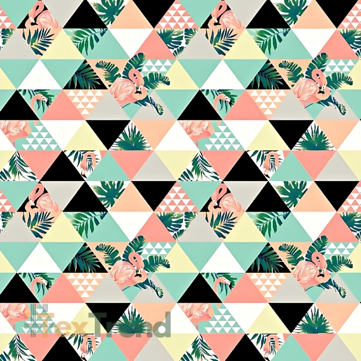 Baumwolle 100% Flamingos in Dreiecken rosa-gelb-mint  