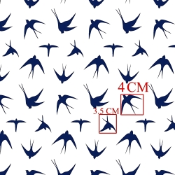 Baumwolle 100% dunkelblaue Schwalben auf weißem Hintergrund  