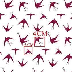 Baumwolle 100% burgunderfarbene Schwalben auf weißem Hintergrund  